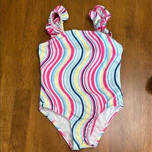 Wonder Nation Pink and Blue One Piece Swimsuit with Ruffles